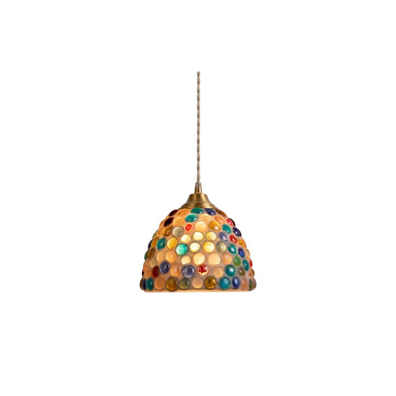 Modern Art Deco Round Copper Glass Shell 1-Light Pendant Light For Dining Room