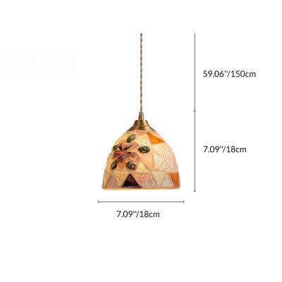Modern Art Deco Round Copper Glass Shell 1-Light Pendant Light For Dining Room