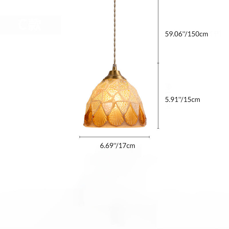 Modern Art Deco Round Copper Glass Shell 1-Light Pendant Light For Dining Room