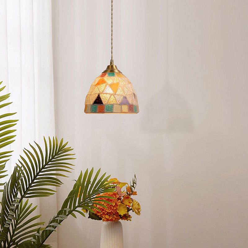 Modern Art Deco Round Copper Glass Shell 1-Light Pendant Light For Dining Room