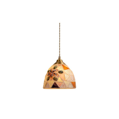 Modern Art Deco Round Copper Glass Shell 1-Light Pendant Light For Dining Room