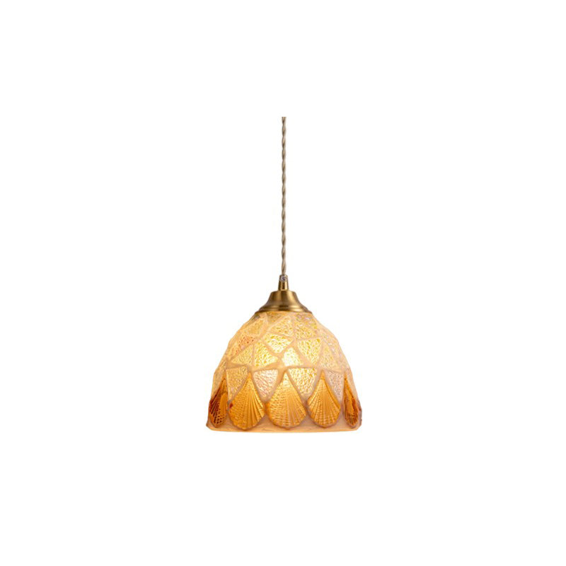 Modern Art Deco Round Copper Glass Shell 1-Light Pendant Light For Dining Room
