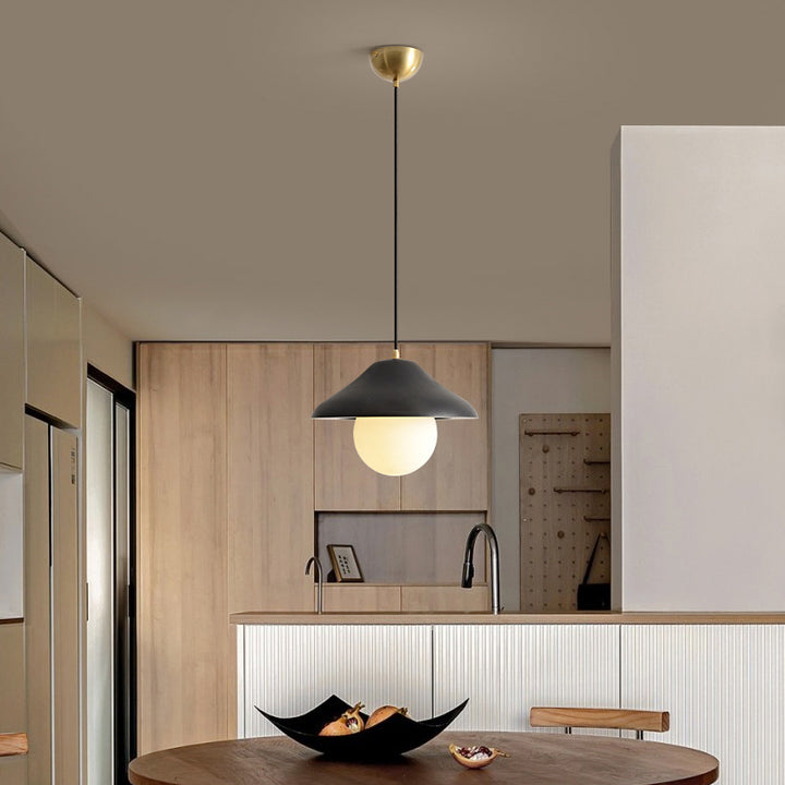 Suspension contemporaine en verre et bois de frêne en forme de bol nordique 1 lumière pour salle à manger 