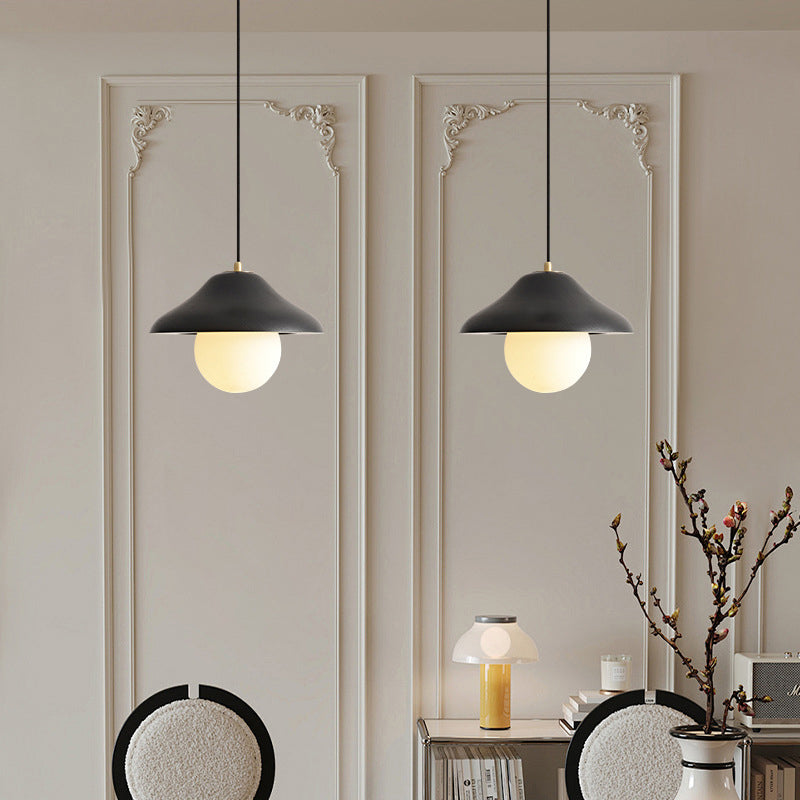 Suspension contemporaine en verre et bois de frêne en forme de bol nordique 1 lumière pour salle à manger 