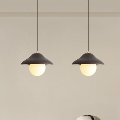 Contemporary Nordic Bowl-Shaped Ash Wood Glass 1-Light Pendant Light For Dining Room