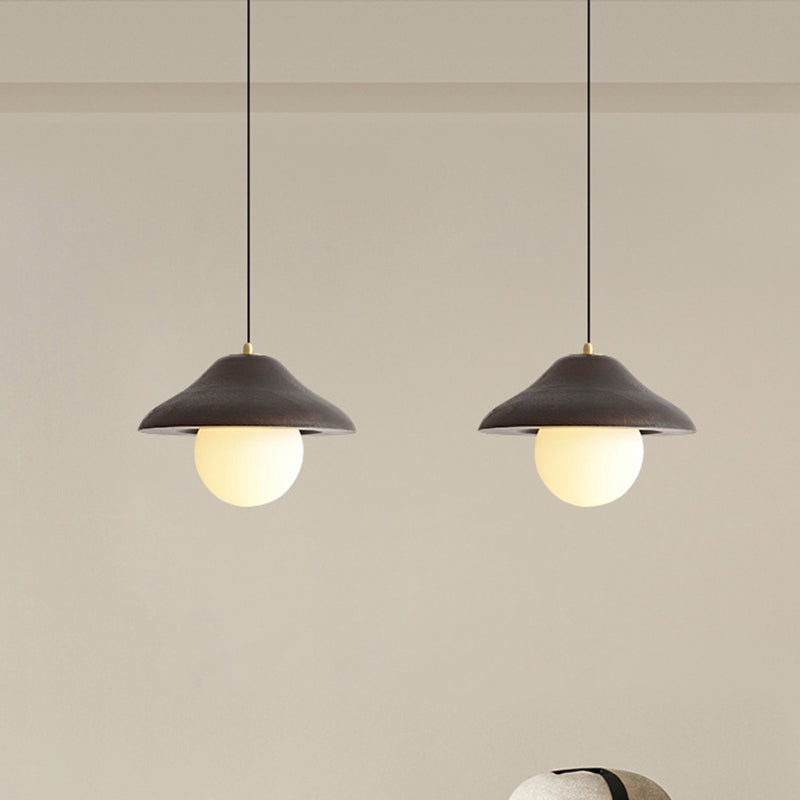 Contemporary Nordic Bowl-Shaped Ash Wood Glass 1-Light Pendant Light For Dining Room