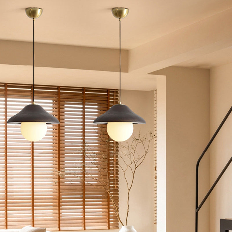 Suspension contemporaine en verre et bois de frêne en forme de bol nordique 1 lumière pour salle à manger 