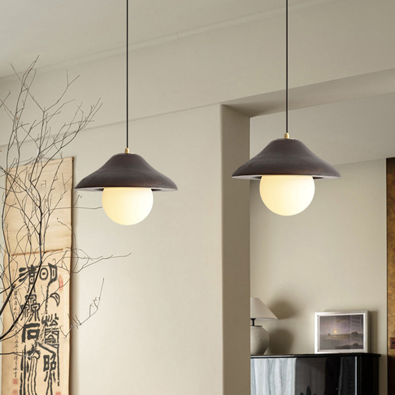 Suspension contemporaine en verre et bois de frêne en forme de bol nordique 1 lumière pour salle à manger 
