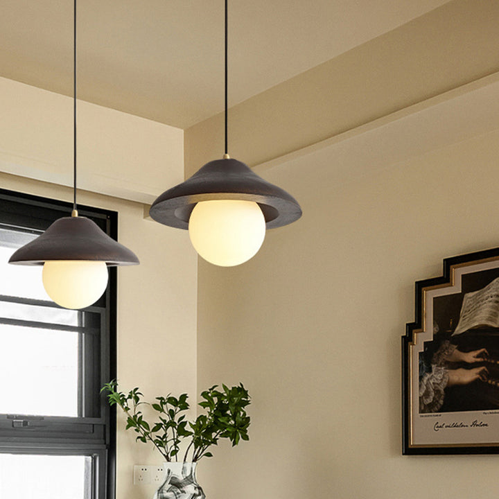 Suspension contemporaine en verre et bois de frêne en forme de bol nordique 1 lumière pour salle à manger 