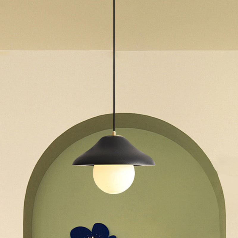 Suspension contemporaine en verre et bois de frêne en forme de bol nordique 1 lumière pour salle à manger 