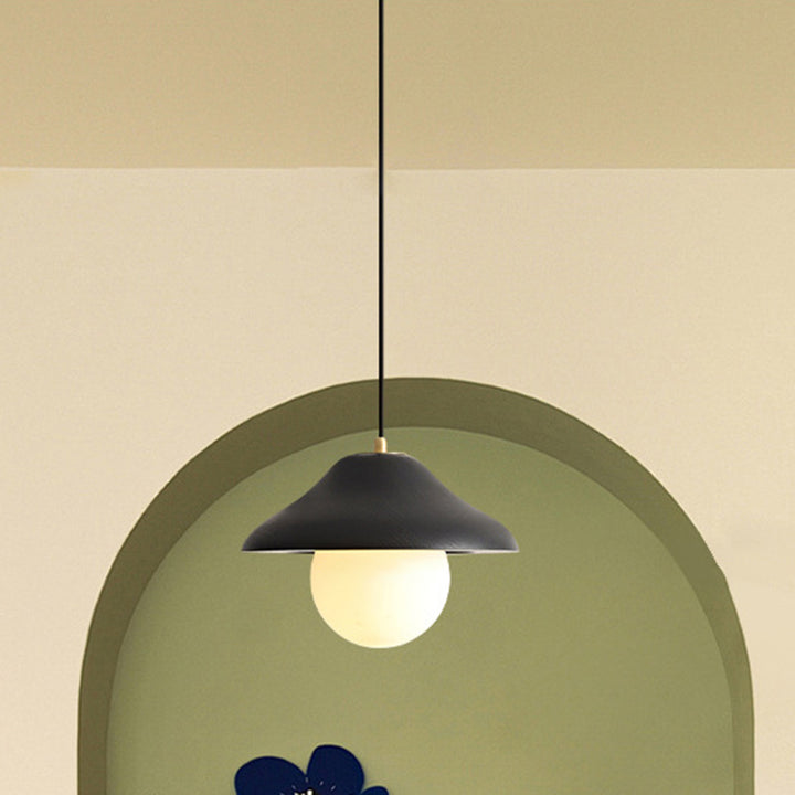 Suspension contemporaine en verre et bois de frêne en forme de bol nordique 1 lumière pour salle à manger 