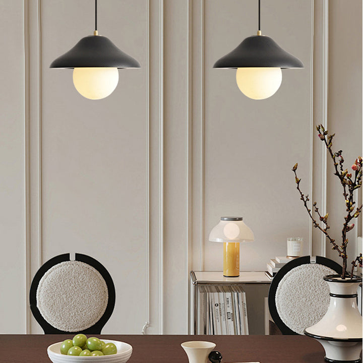 Suspension contemporaine en verre et bois de frêne en forme de bol nordique 1 lumière pour salle à manger 