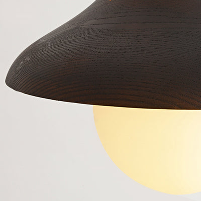 Contemporary Nordic Bowl-Shaped Ash Wood Glass 1-Light Pendant Light For Dining Room