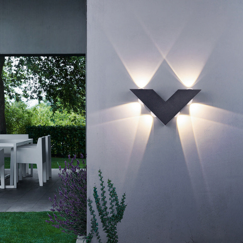 Modern Minimalist Waterproof V-Shaped Aluminum PC LED Wall Sconce Lamp For Garden