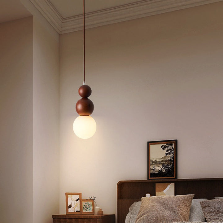Lustre suspendu en bois massif en forme de gourde vintage traditionnel avec verre à 1 lumière pour chambre 