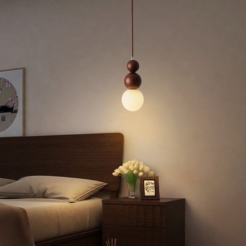Lustre suspendu en bois massif en forme de gourde vintage traditionnel avec verre à 1 lumière pour chambre 