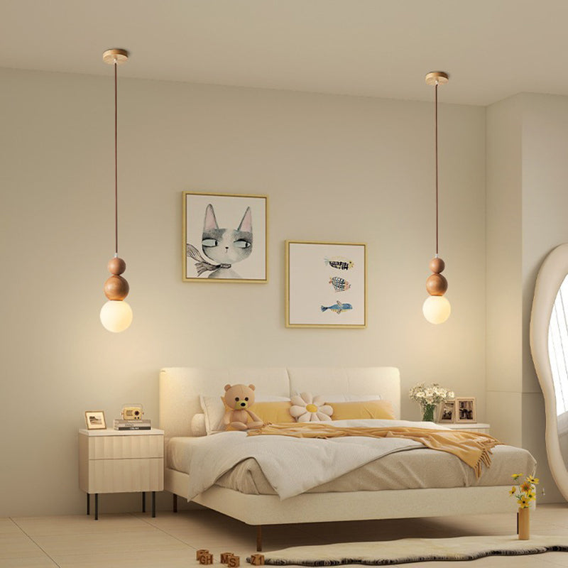 Lustre suspendu en bois massif en forme de gourde vintage traditionnel avec verre à 1 lumière pour chambre 