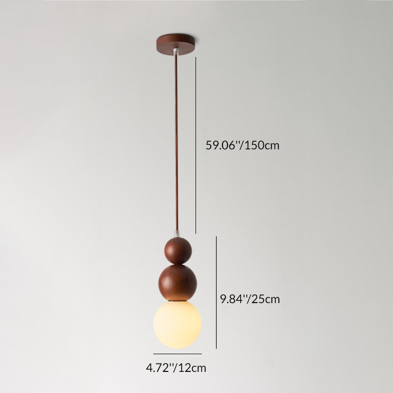 Lustre suspendu en bois massif en forme de gourde vintage traditionnel avec verre à 1 lumière pour chambre 