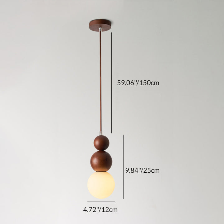 Lustre suspendu en bois massif en forme de gourde vintage traditionnel avec verre à 1 lumière pour chambre 