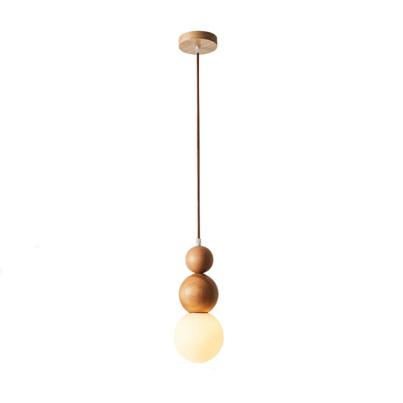 Lustre suspendu en bois massif en forme de gourde vintage traditionnel avec verre à 1 lumière pour chambre 
