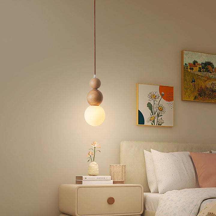 Lustre suspendu en bois massif en forme de gourde vintage traditionnel avec verre à 1 lumière pour chambre 