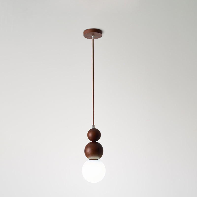Lustre suspendu en bois massif en forme de gourde vintage traditionnel avec verre à 1 lumière pour chambre 