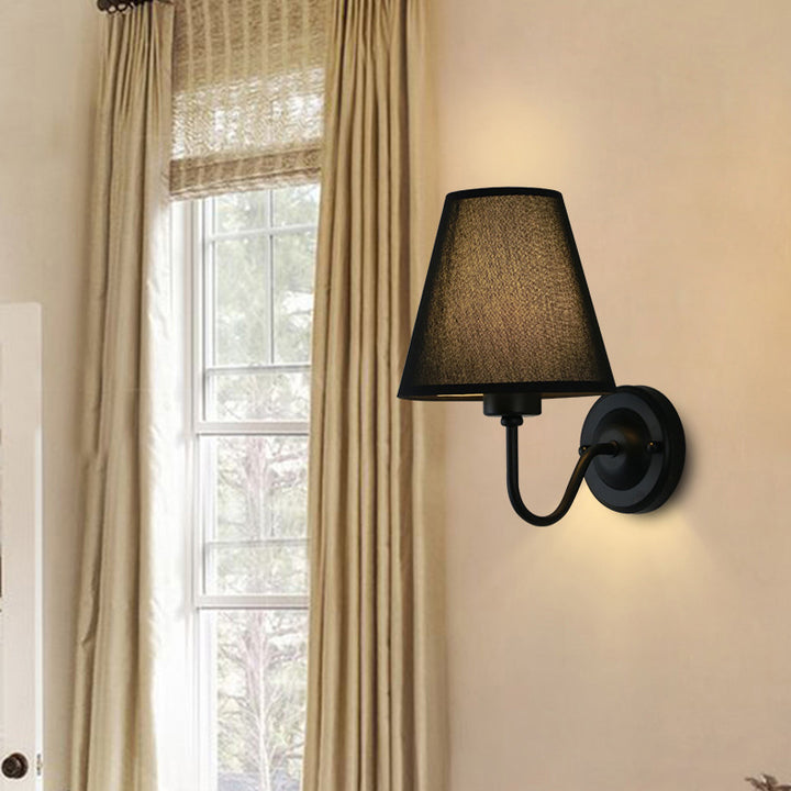 Lámpara de Aplique de Pared de 1 Luz de Tela de Hierro Cónica de Cúpula Vintage Tradicional Para Dormitorio 