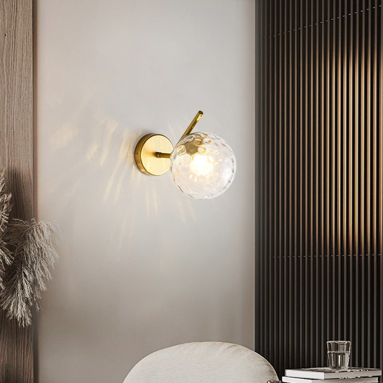 Modern Minimalist Spherical Iron Glass 1-Light Wall Sconce Lamp For Bedroom