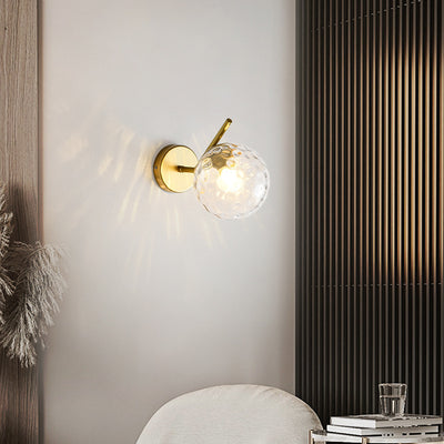 Modern Minimalist Spherical Iron Glass 1-Light Wall Sconce Lamp For Bedroom