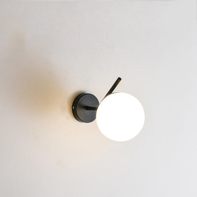 Modern Minimalist Spherical Iron Glass 1-Light Wall Sconce Lamp For Bedroom