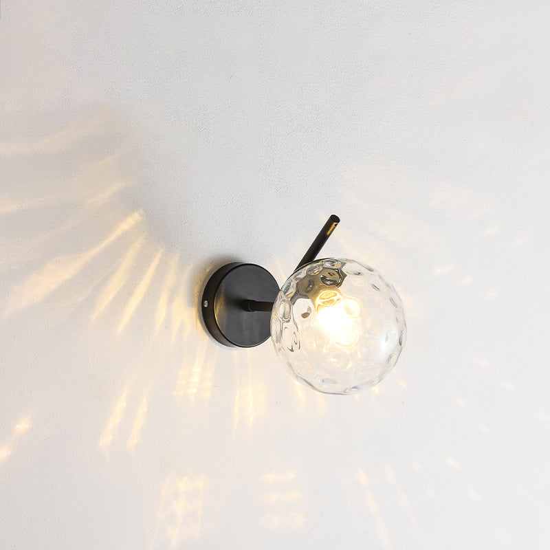 Modern Minimalist Spherical Iron Glass 1-Light Wall Sconce Lamp For Bedroom