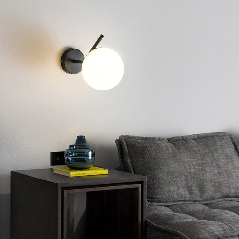 Modern Minimalist Spherical Iron Glass 1-Light Wall Sconce Lamp For Bedroom