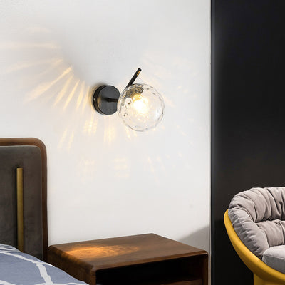 Modern Minimalist Spherical Iron Glass 1-Light Wall Sconce Lamp For Bedroom
