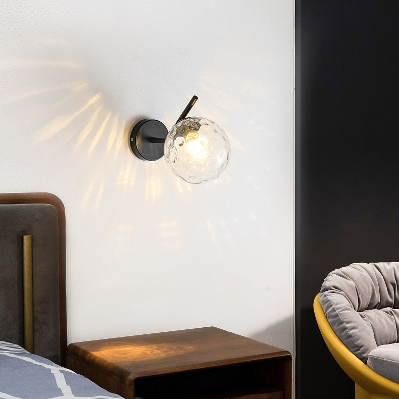 Modern Minimalist Spherical Iron Glass 1-Light Wall Sconce Lamp For Bedroom