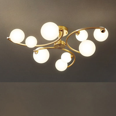 Traditional French Curved Iron Glass 4/6/9-Light Semi-Flush Mount Ceiling Light For Bedroom