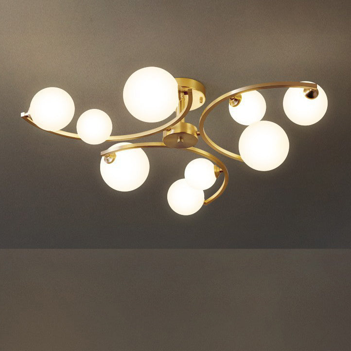 Traditional French Curved Iron Glass 4/6/9-Light Semi-Flush Mount Ceiling Light For Bedroom