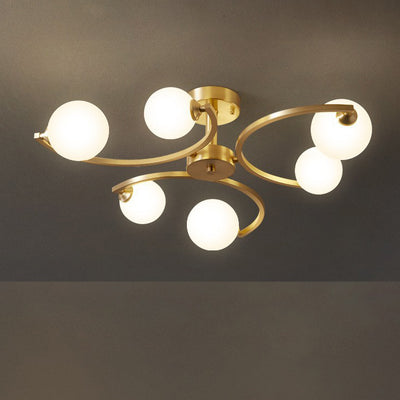 Traditional French Curved Iron Glass 4/6/9-Light Semi-Flush Mount Ceiling Light For Bedroom