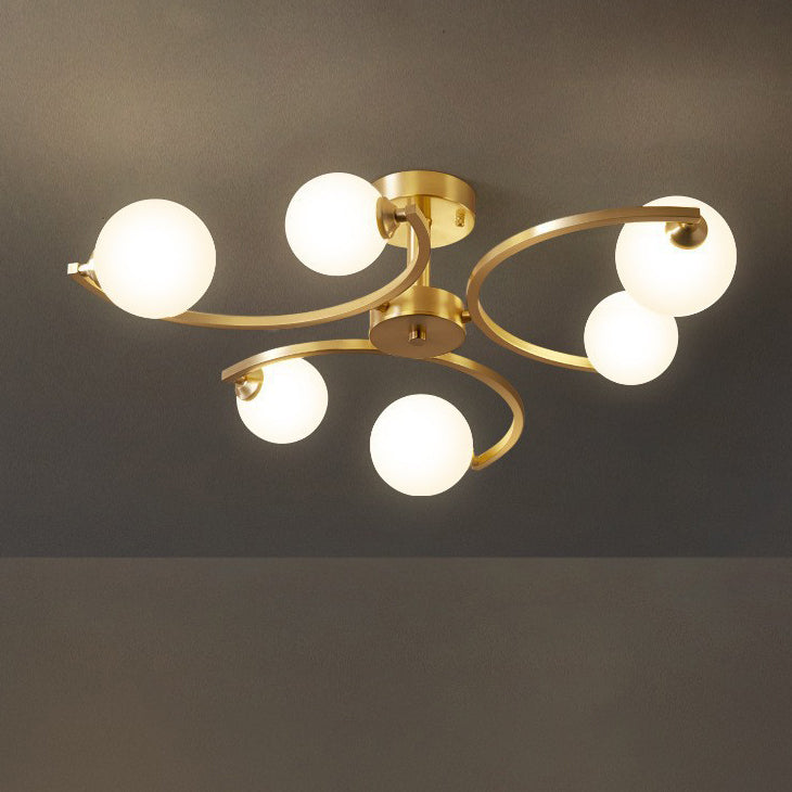 Traditional French Curved Iron Glass 4/6/9-Light Semi-Flush Mount Ceiling Light For Bedroom