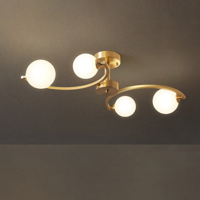 Traditional French Curved Iron Glass 4/6/9-Light Semi-Flush Mount Ceiling Light For Bedroom