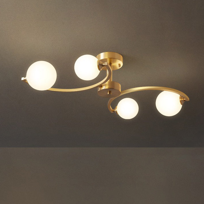 Traditional French Curved Iron Glass 4/6/9-Light Semi-Flush Mount Ceiling Light For Bedroom