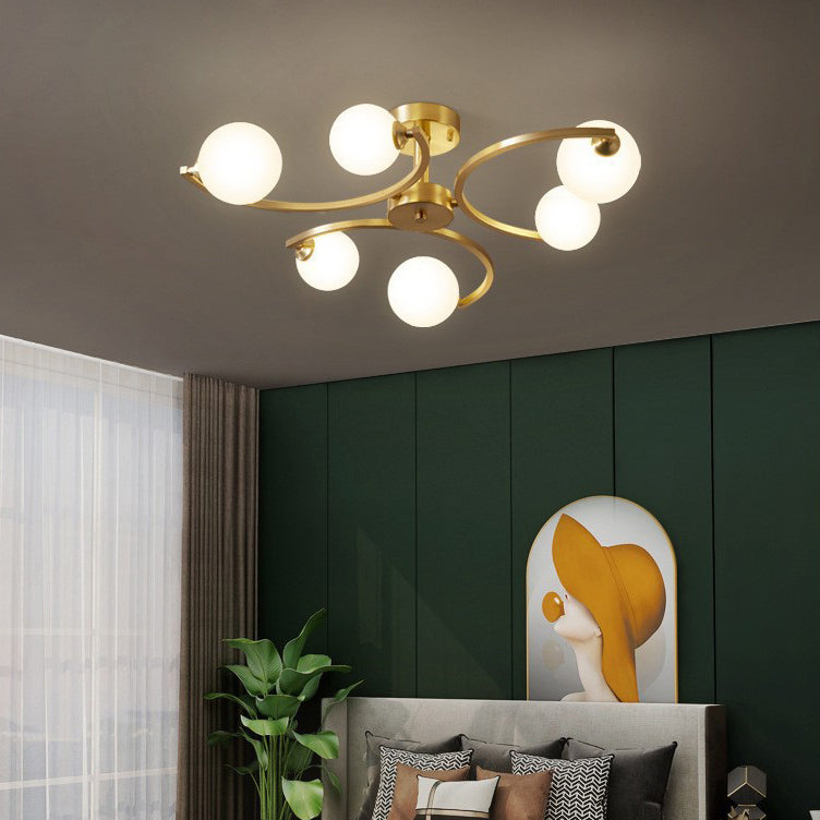 Traditional French Curved Iron Glass 4/6/9-Light Semi-Flush Mount Ceiling Light For Bedroom