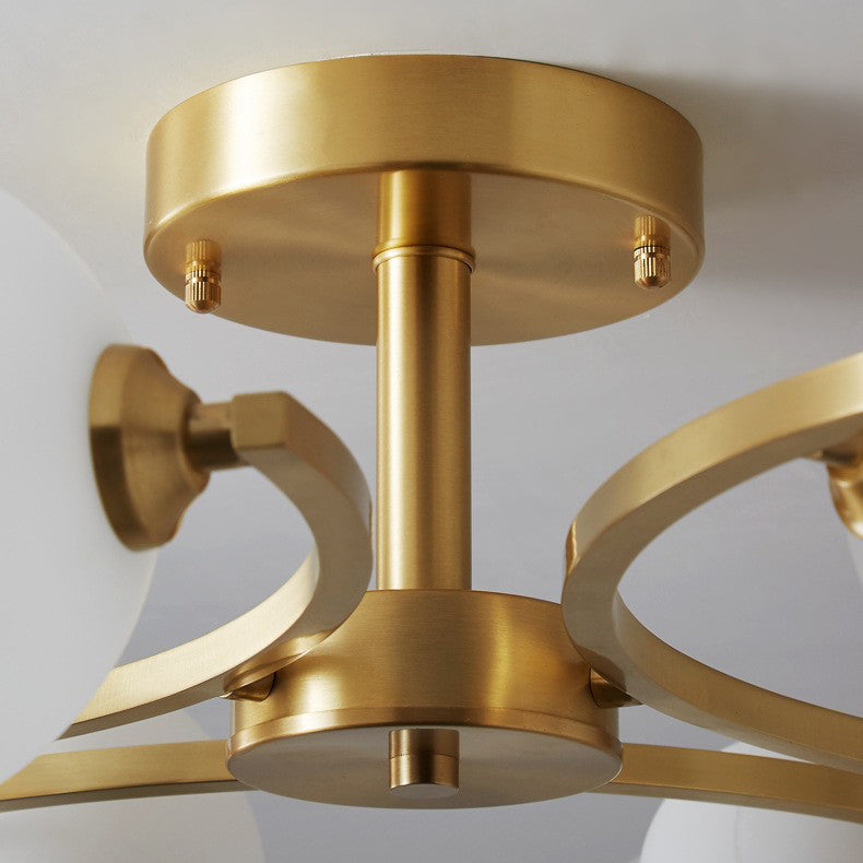 Traditional French Curved Iron Glass 4/6/9-Light Semi-Flush Mount Ceiling Light For Bedroom