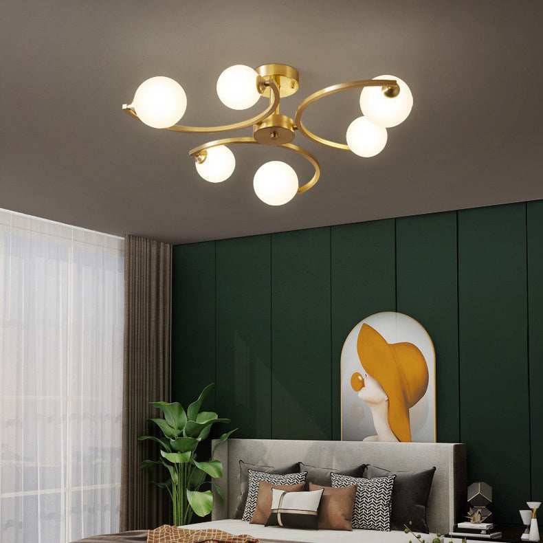 Traditional French Curved Iron Glass 4/6/9-Light Semi-Flush Mount Ceiling Light For Bedroom