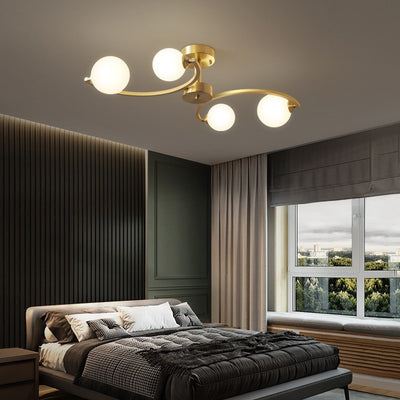 Traditional French Curved Iron Glass 4/6/9-Light Semi-Flush Mount Ceiling Light For Bedroom