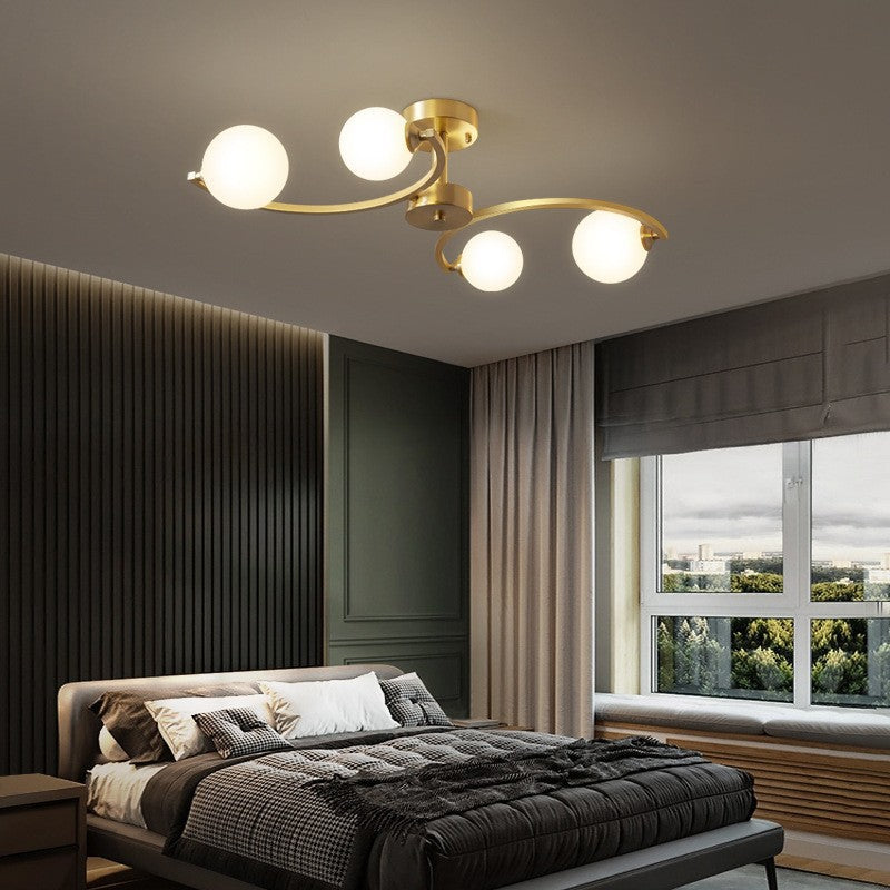 Traditional French Curved Iron Glass 4/6/9-Light Semi-Flush Mount Ceiling Light For Bedroom