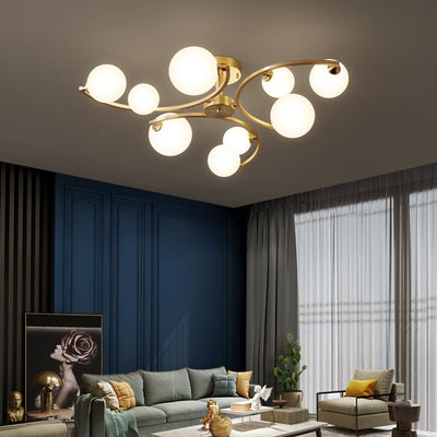 Traditional French Curved Iron Glass 4/6/9-Light Semi-Flush Mount Ceiling Light For Bedroom