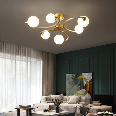Traditional French Curved Iron Glass 4/6/9-Light Semi-Flush Mount Ceiling Light For Bedroom