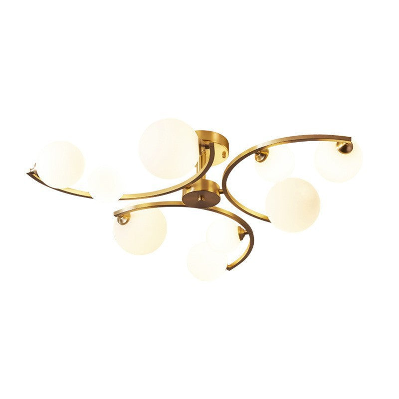 Traditional French Curved Iron Glass 4/6/9-Light Semi-Flush Mount Ceiling Light For Bedroom