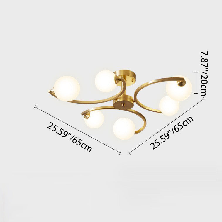 Traditional French Curved Iron Glass 4/6/9-Light Semi-Flush Mount Ceiling Light For Bedroom