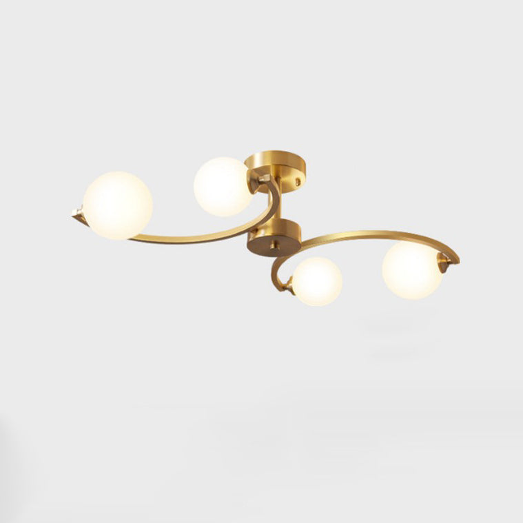 Traditional French Curved Iron Glass 4/6/9-Light Semi-Flush Mount Ceiling Light For Bedroom
